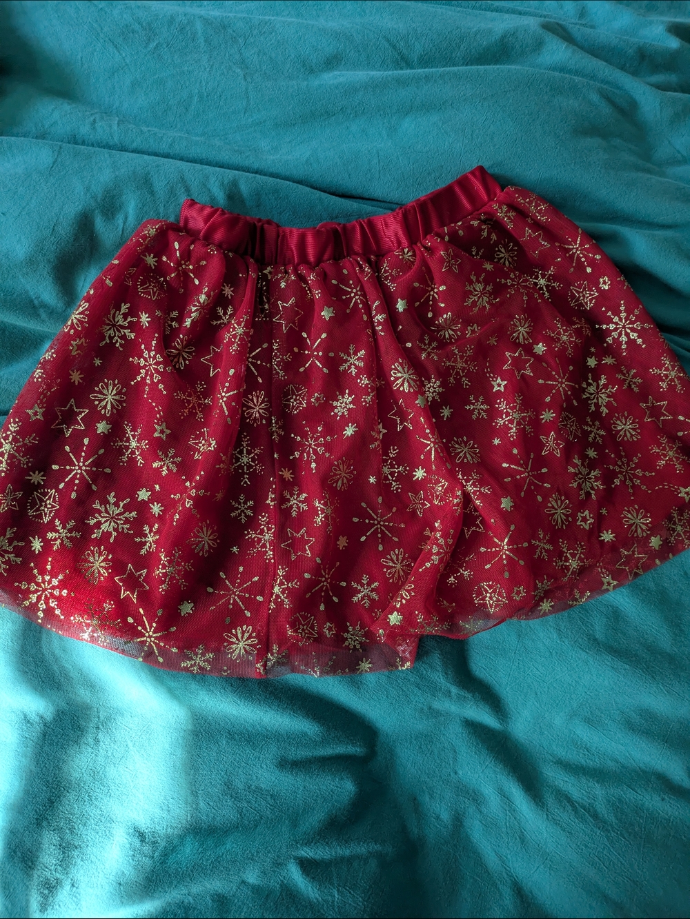 Red Tulle Skirt with Gold Star Print